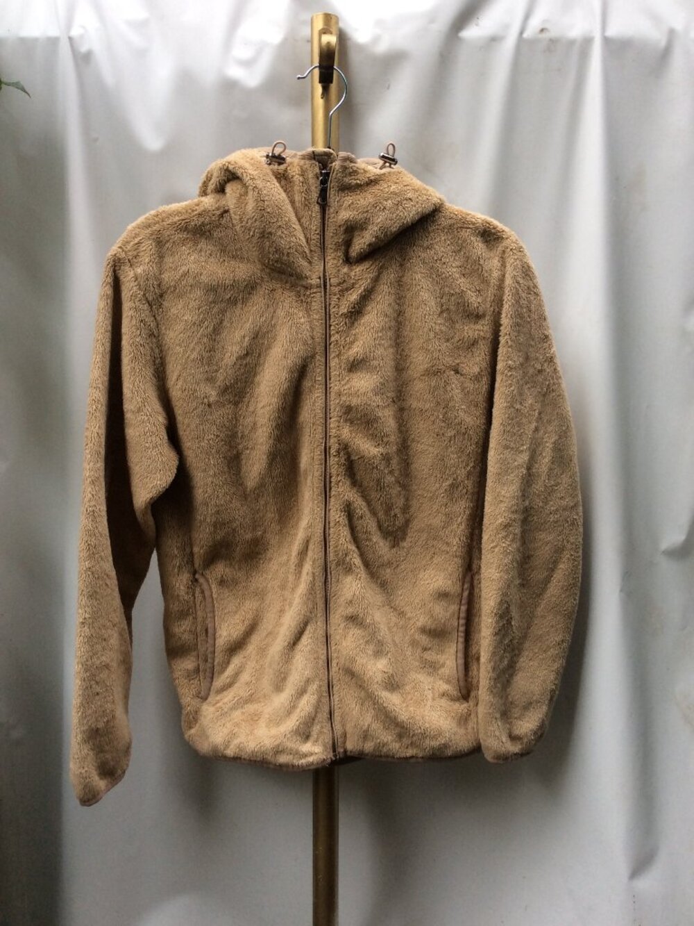 Silky Fleece Navy Contrast Lined Hooded Jacket Size M Cozy Camel Teddy